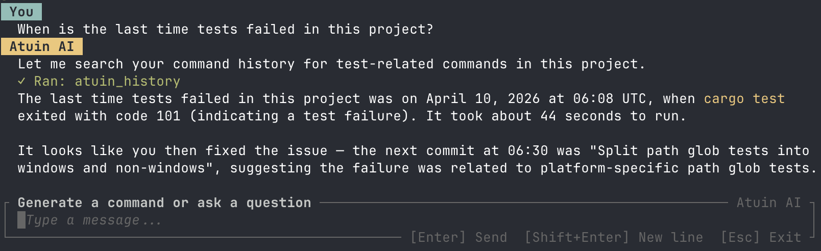 Example of Atuin History tool