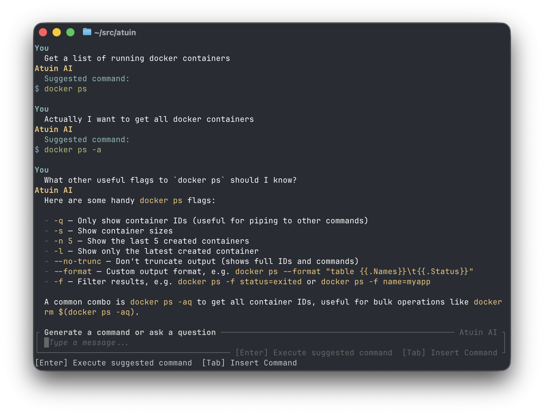 Basic Atuin AI refinement informational usage